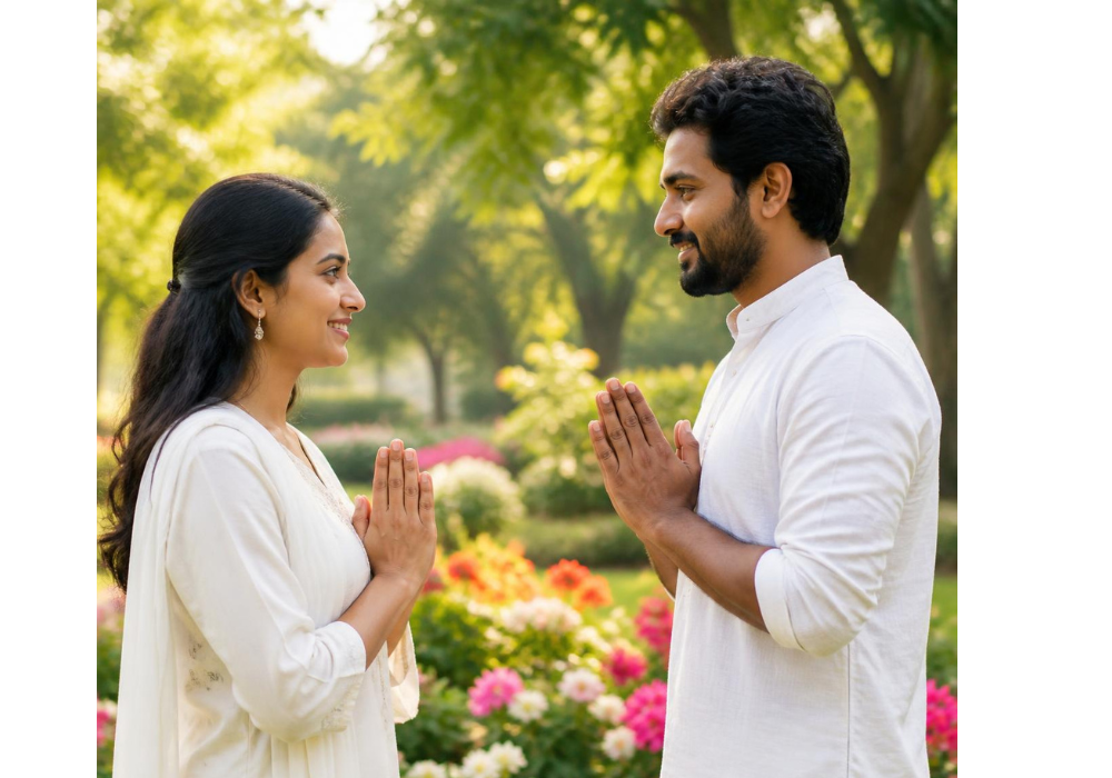 people greeting with namaste
